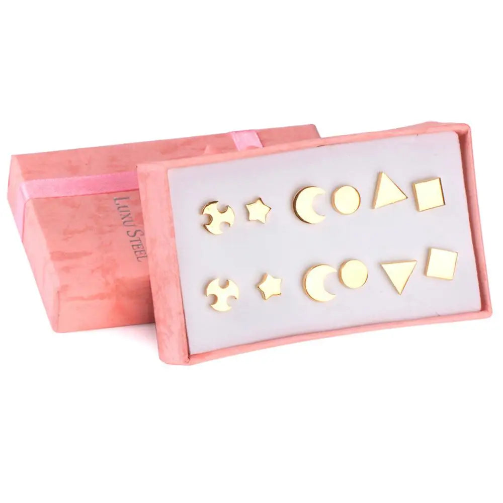 Vintage stud earrings set for women, 6 pairs in gold and silver by HSF Marketplace