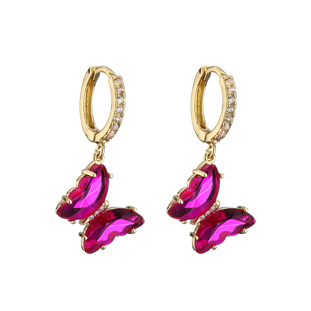 Crystal butterfly hoop earrings for women, sweet elegant jewelry design by HSF Marketplace