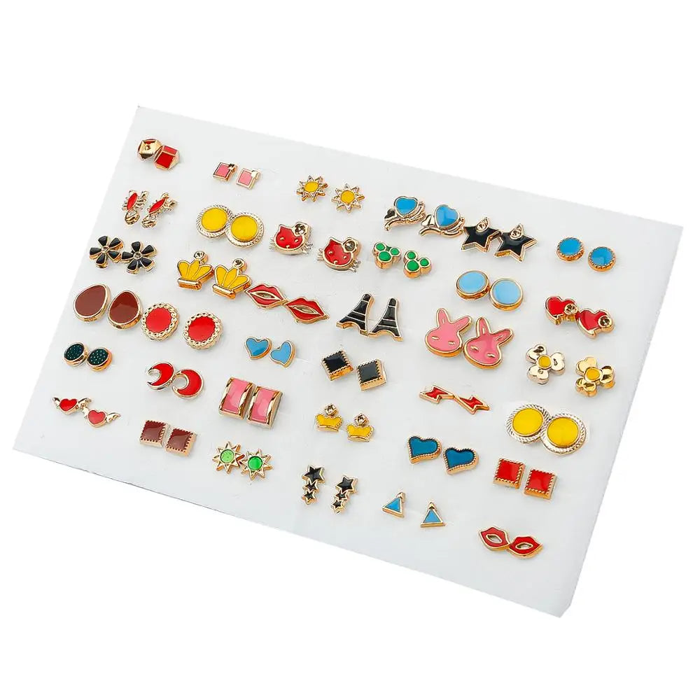 HSF Marketplace multicolor crystal cartoon star and moon hypoallergenic plastic stud earrings set for women and girls