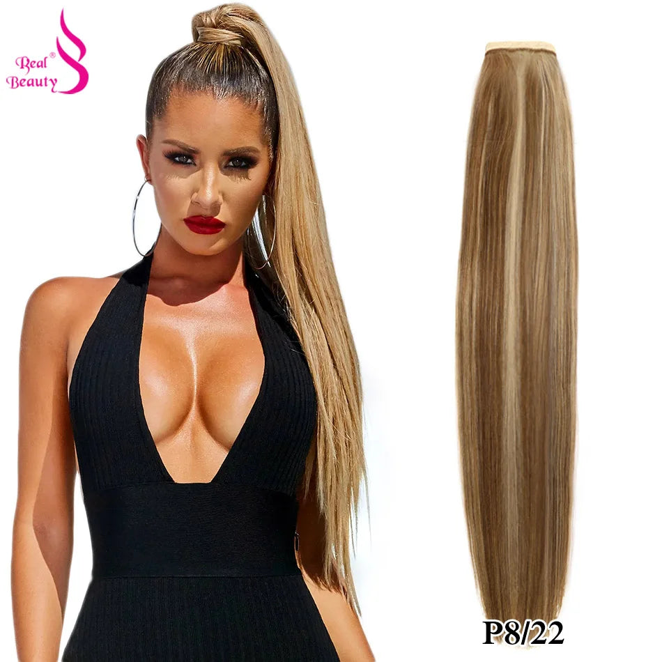 Real Beauty Brazilian Remy human hair clip-in ponytail extension, thick straight wrap-around hairpiece 30–75cm