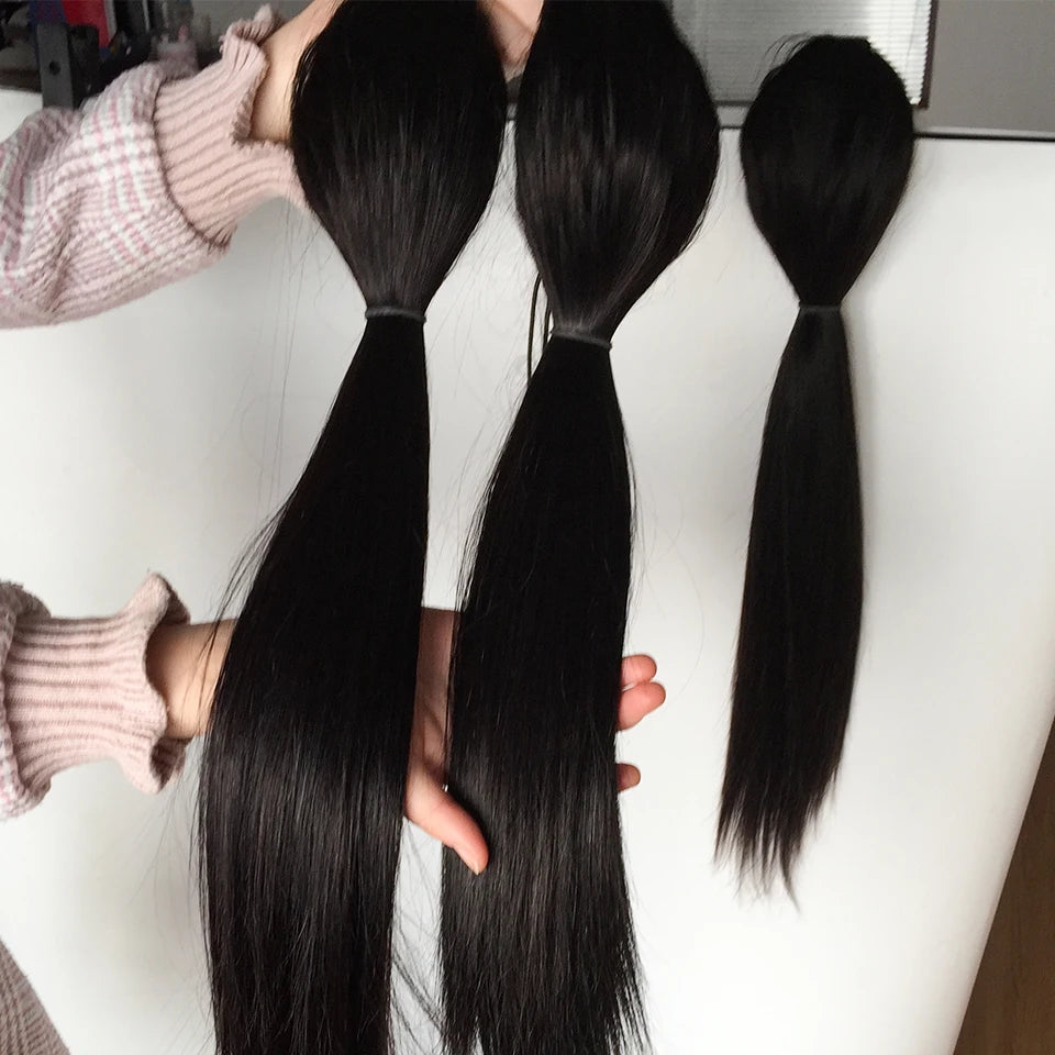 Aliballad Brazilian straight human hair ponytail clip-in extension with drawstring and two combs, 150g