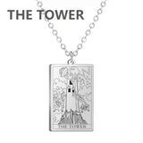 Dawapara Tarot Cards necklace for women featuring stainless steel chain and Major Arcana tarot card charm jewelry.