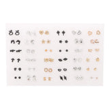 HSF Marketplace multicolor crystal cartoon star and moon hypoallergenic plastic stud earrings set, 36/18 pairs