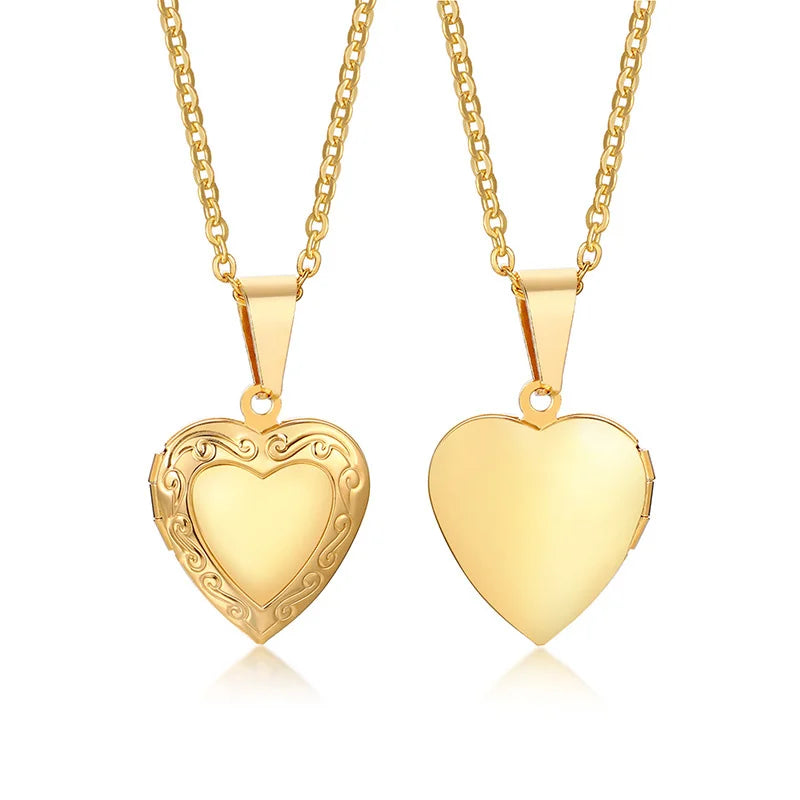 Floral oval heart locket pendant necklace for women by HSF Marketplace