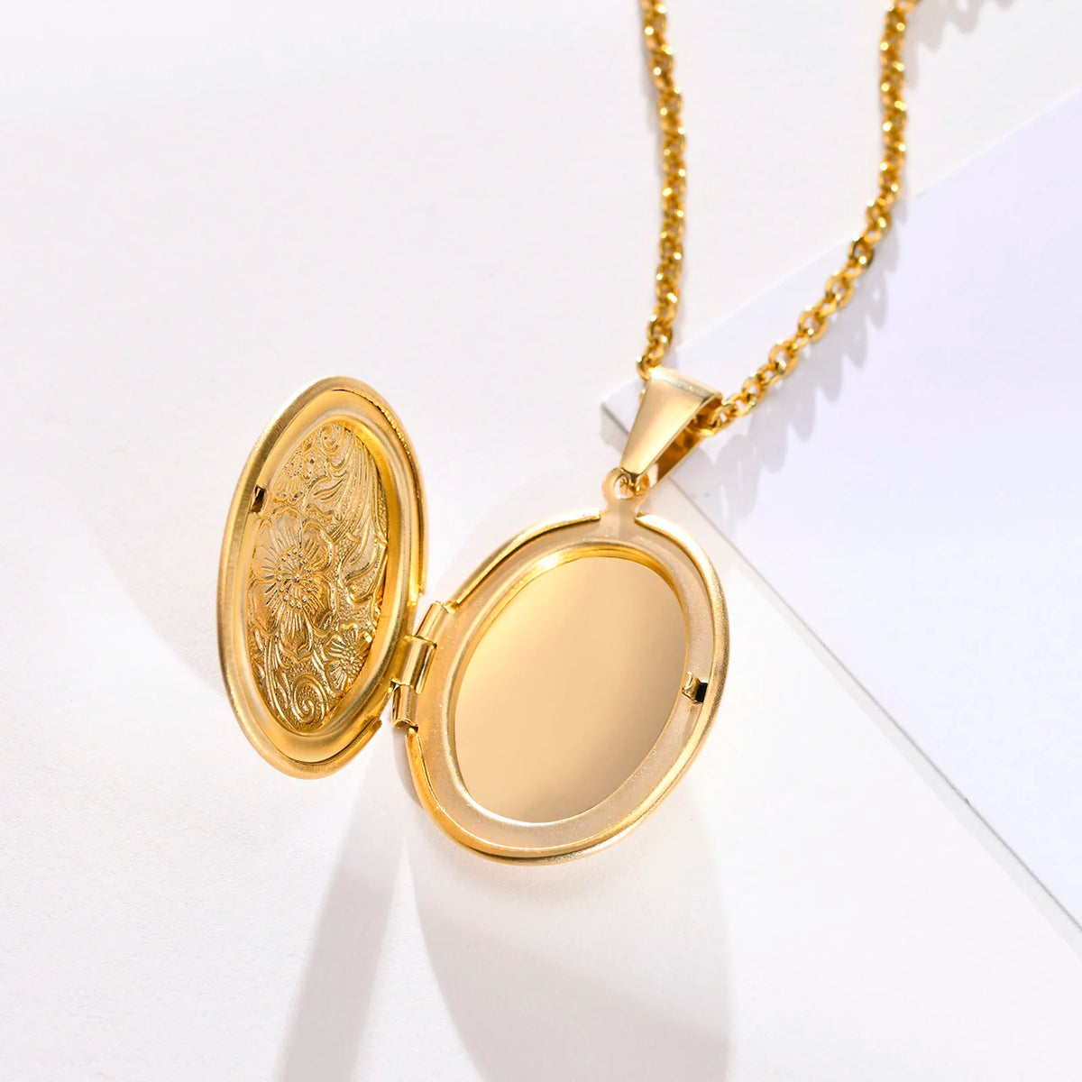 Floral oval heart locket pendant necklace for women by HSF Marketplace