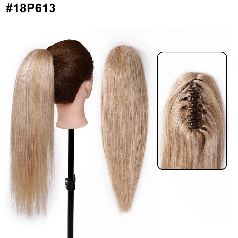 S-noilite human hair claw clip-in ponytail extension, 14–22 inches, natural black, blonde, and brown tones