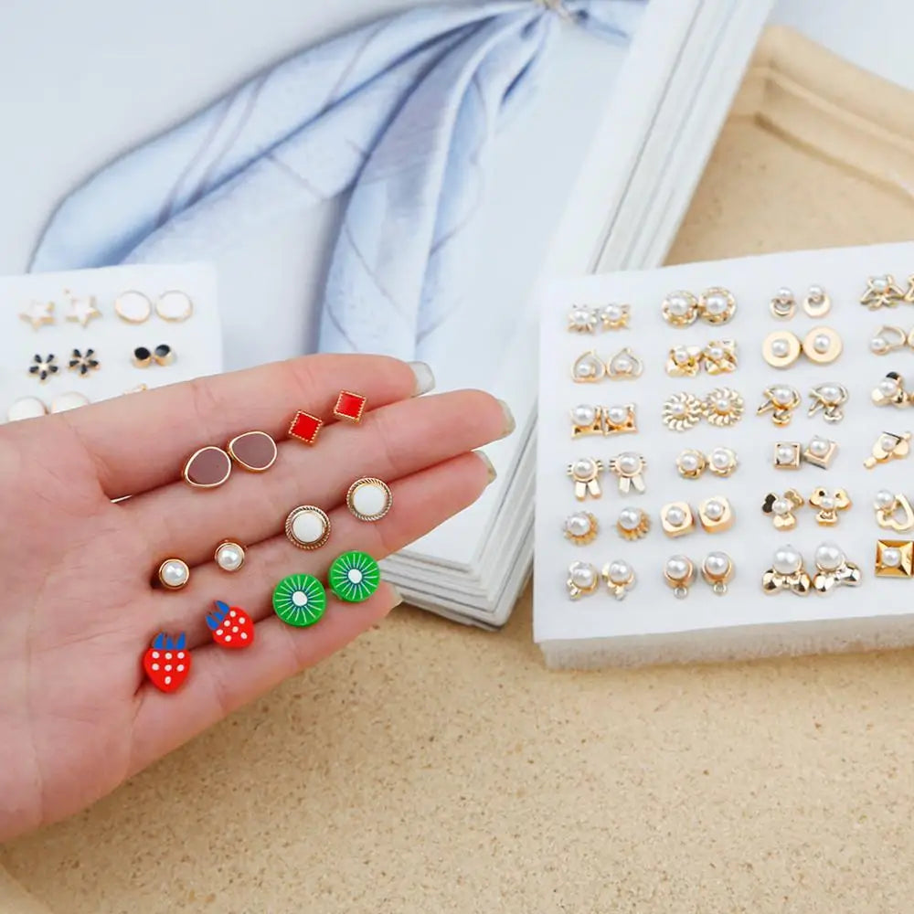 HSF Marketplace multicolor crystal cartoon star and moon hypoallergenic plastic stud earrings set