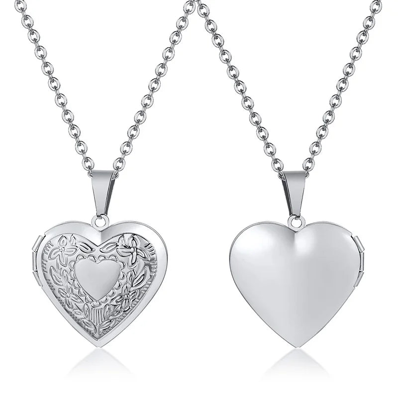 Floral oval heart locket pendant necklace for women by HSF Marketplace, shown in close-up