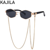 Small frame hexagon sunglasses for women with chain, luxury brand HSF Marketplace designer punk sun shades, fashionable ladies sunglasses.