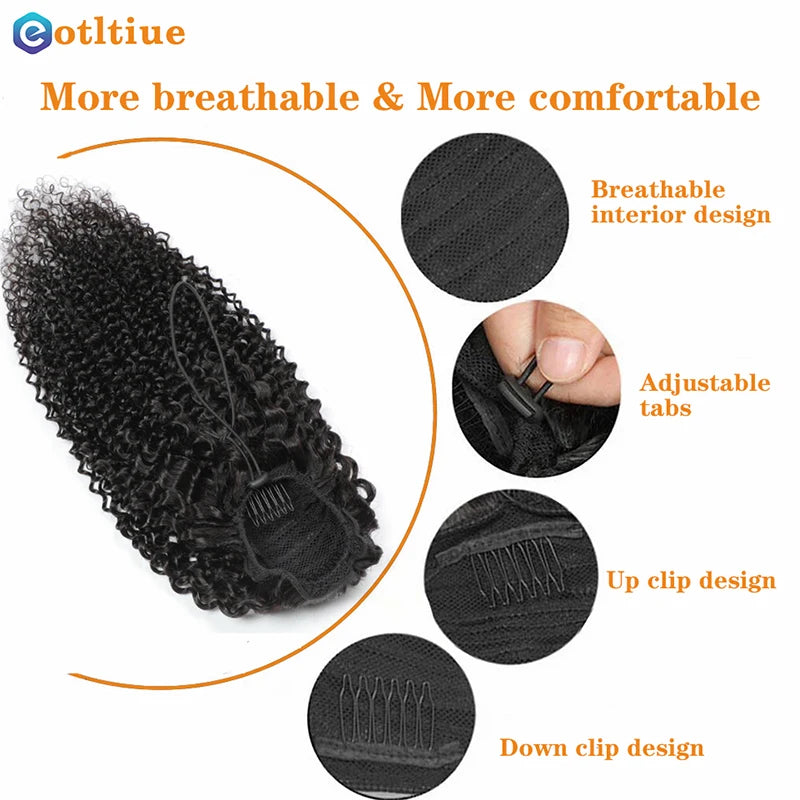 Kinky curly Brazilian human hair drawstring puff ponytail extension by HSF Marketplace