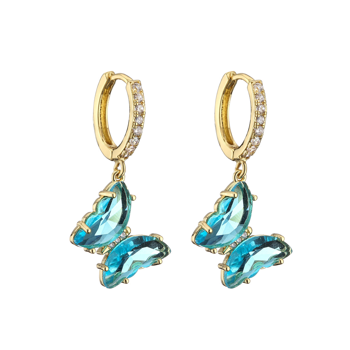 Crystal butterfly hoop earrings for women, featuring a sweet, elegant design by HSF Marketplace