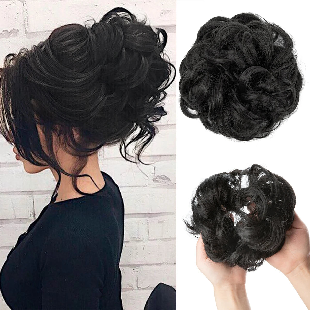 Synthetic messy curly hair bun extension scrunchie chignon donut updo hairpiece for women
