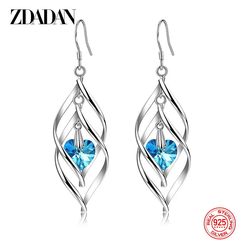 Sterling silver crystal long dangle earrings for women by HSF Marketplace