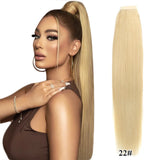 Straight Brazilian Remy human hair wrap-around ponytail extension in natural style