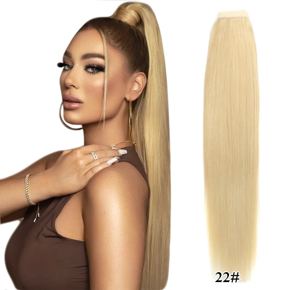 Real Beauty Brazilian Remy human hair clip-in ponytail, thick straight wrap-around hairpiece extension