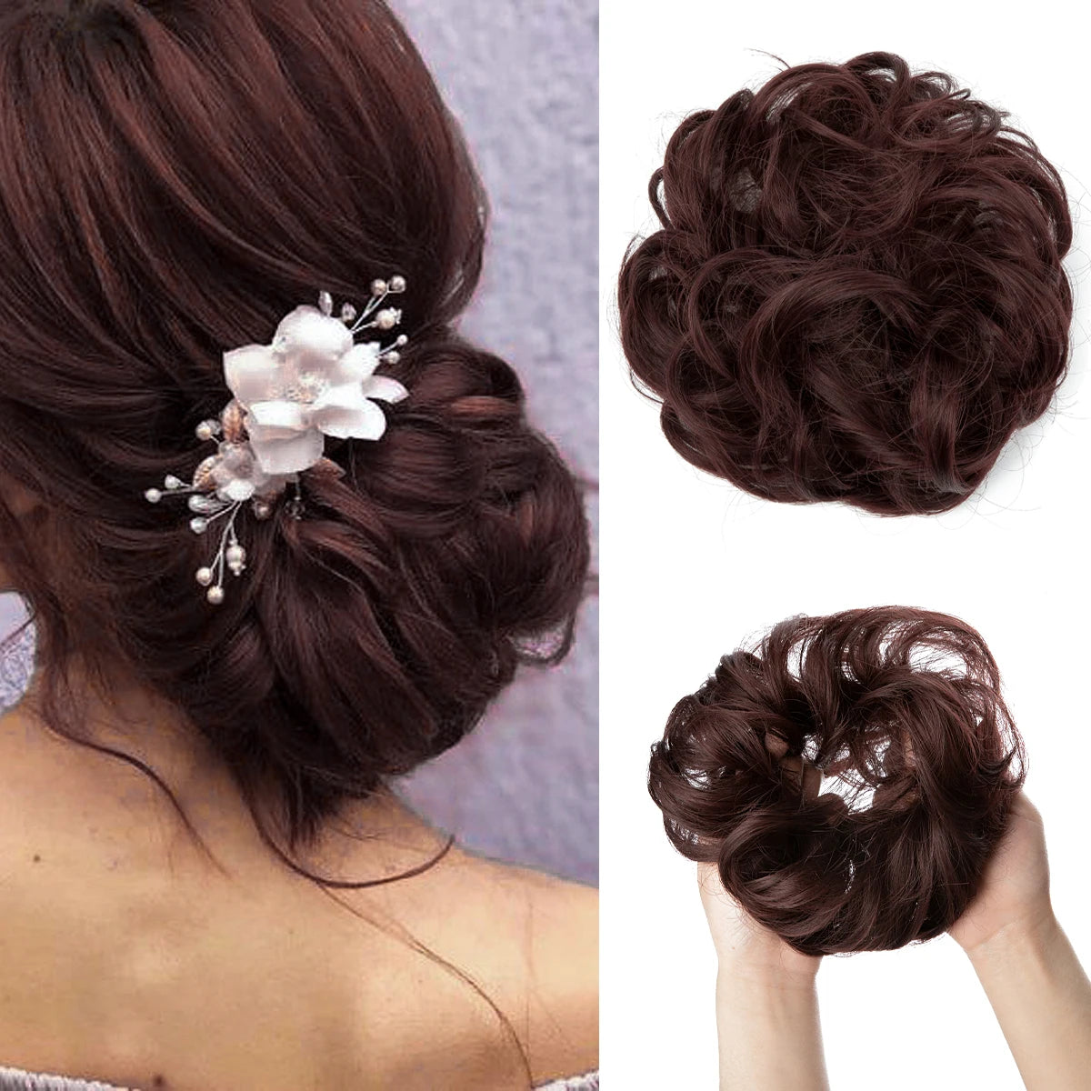 HSF Marketplace synthetic messy curly hair bun extension scrunchie for women’s chignon updo