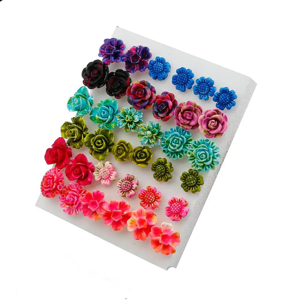 HSF Marketplace multicolor crystal cartoon star and moon hypoallergenic plastic stud earrings set for women and girls