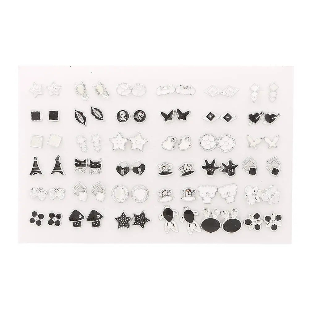 HSF Marketplace multicolor cartoon star and moon hypoallergenic plastic stud earrings set, 18 pairs