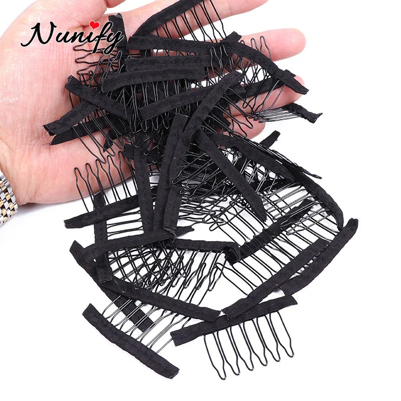 Nunify Wig Comb Clips 4 Teeth Hair Extension Clips Stainless Steel Wig Clips Combs Snap Clips With Rubber For Hair Extension