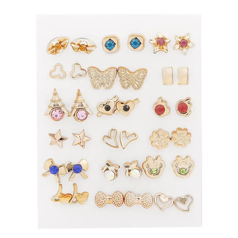 HSF Marketplace multicolor crystal cartoon star and moon hypoallergenic plastic stud earrings set for women and girls