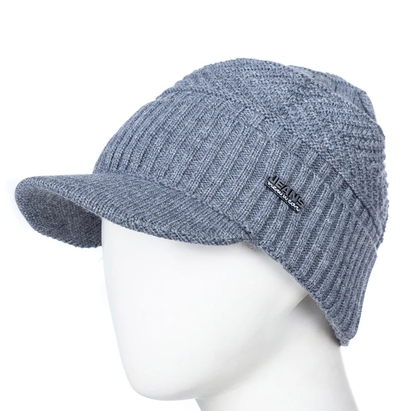 Women's HSF Marketplace warm winter beanie hat with fur lining, brim, and thick knitted design