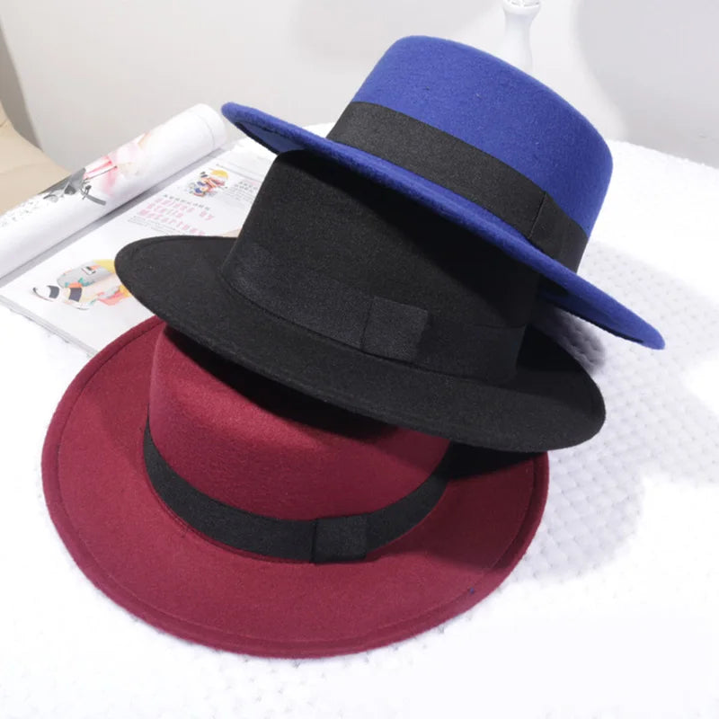 Winter Spring Imitation Woolen Women Hat Ladies Fedoras Top Jazz Round Cap Female Bow Ribbon Bowler Hats