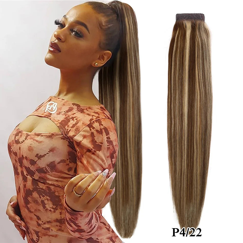 Real Beauty Brazilian Remy human hair clip-in ponytail, thick straight wrap-around hairpiece 30–75cm