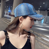 Women's COKK fashion cap, shiny denim cowboy-style baseball hat with adjustable fit and sunshade for spring and summer