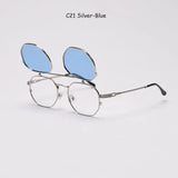 Mimiyou polarized polygon flips-up sunglasses for women and men, vintage punk style with UV400 protection and brand logo detail.
