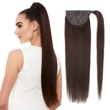 Brazilian Remy human hair clip-in ponytail extension, thick straight wrap-around hairpiece, 30–75cm