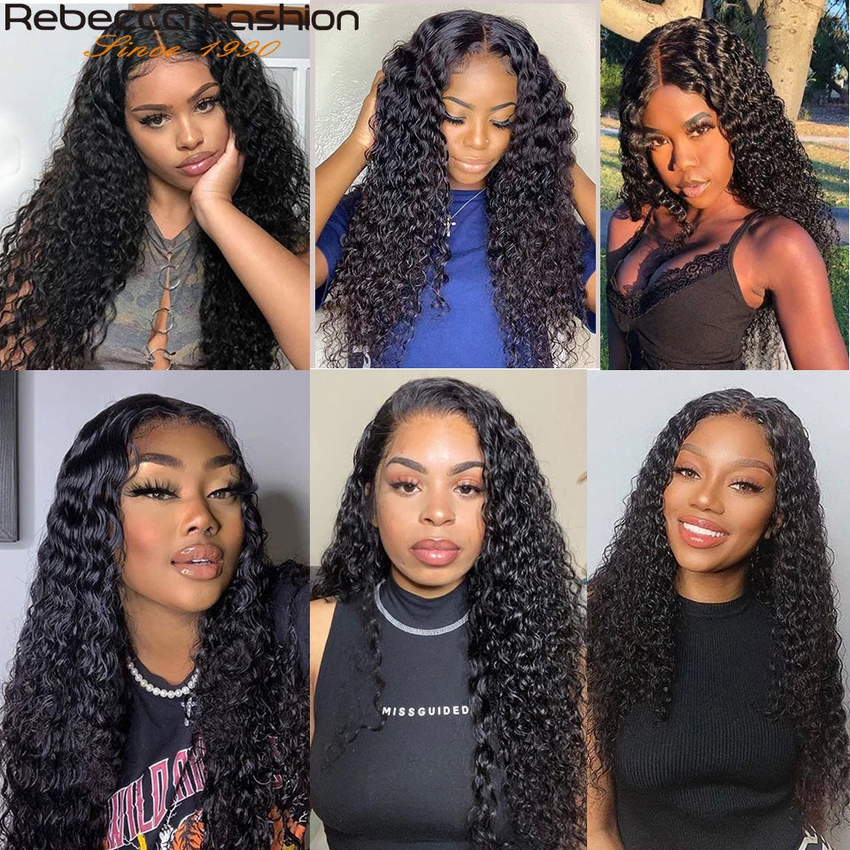 Rebecca Brazilian Deep Wave human hair bundles with lace closure, Remy deep curly hair extensions by HSF Marketplace.
