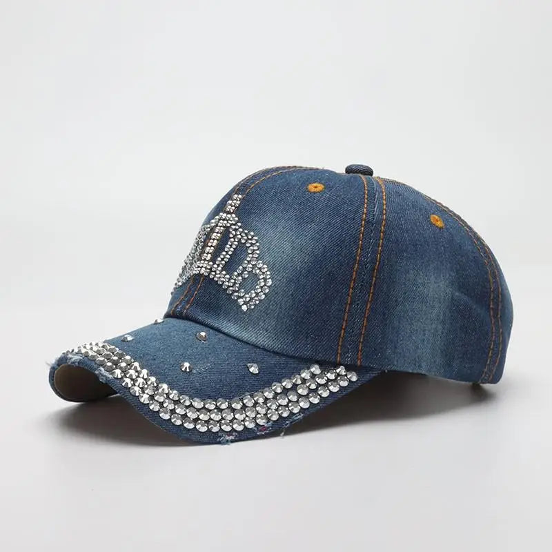 Women's COKK fashion cap, shiny denim cowboy-style baseball hat with adjustable fit and sunshade brim