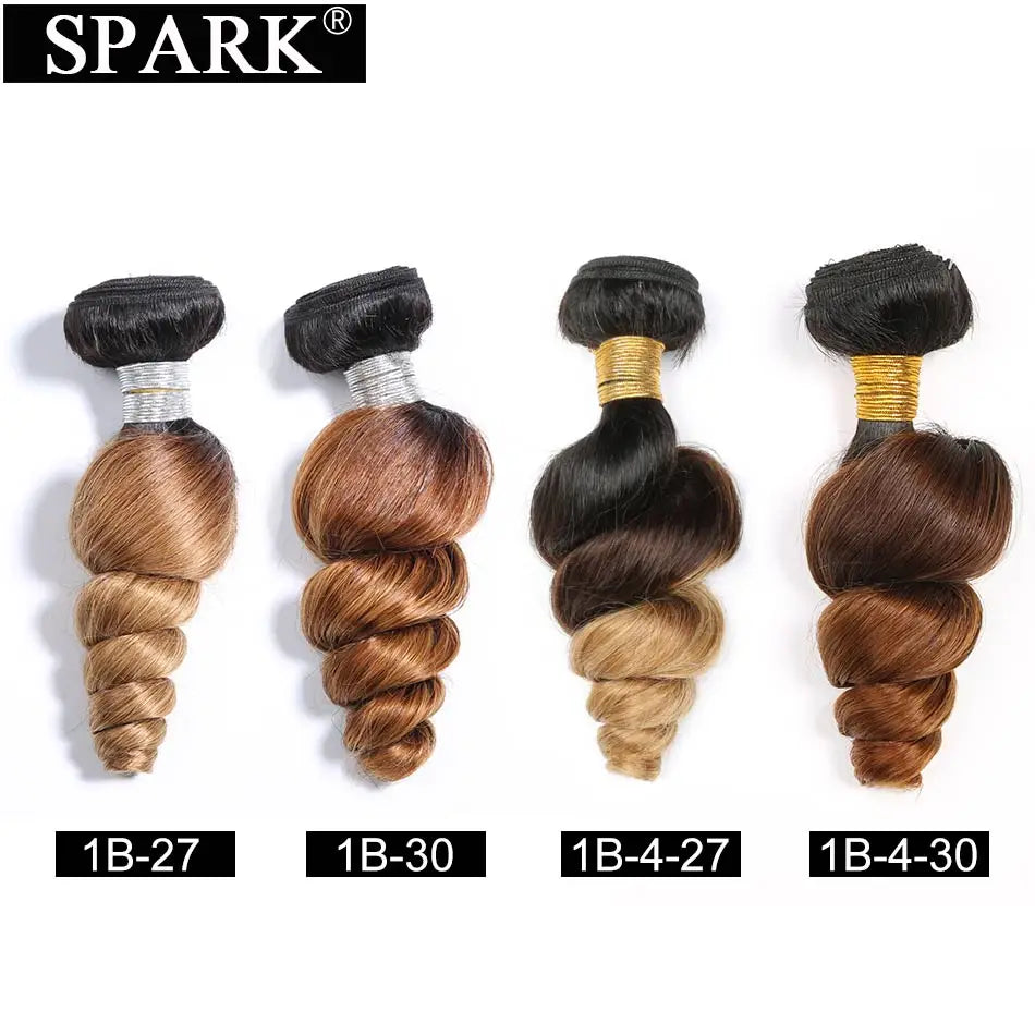 Spark Ombre Peruvian Loose Wave Bundles with Closure Remy Hair Extension Human Hair Bundles with Closure