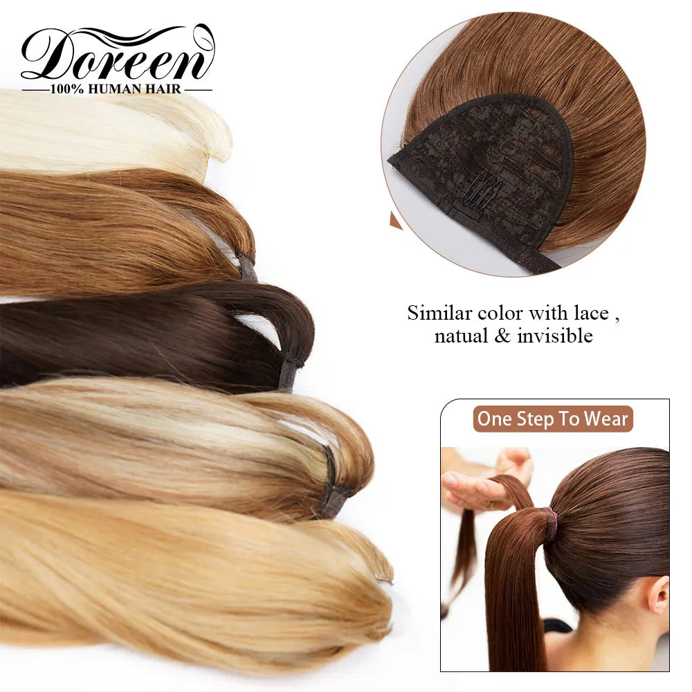 Doreen clip-in ponytail hair extensions, 100% Remy human hair wrap ponytail piece in natural style