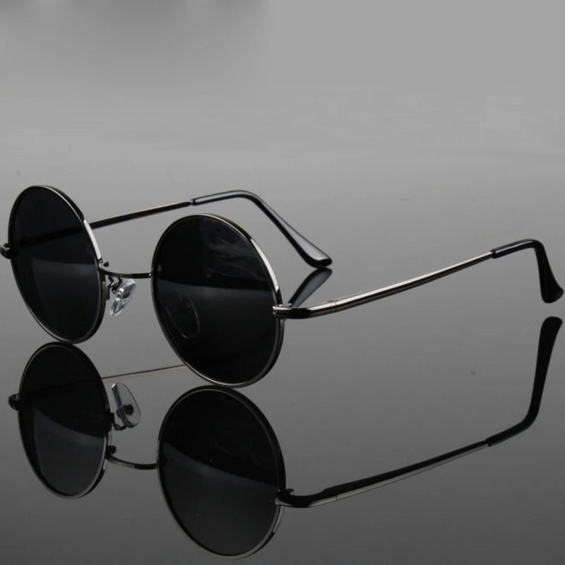 Retro vintage round polarized sunglasses for men and women with black lenses, alloy metal frame, UV400 protection, stylish designer eyewear