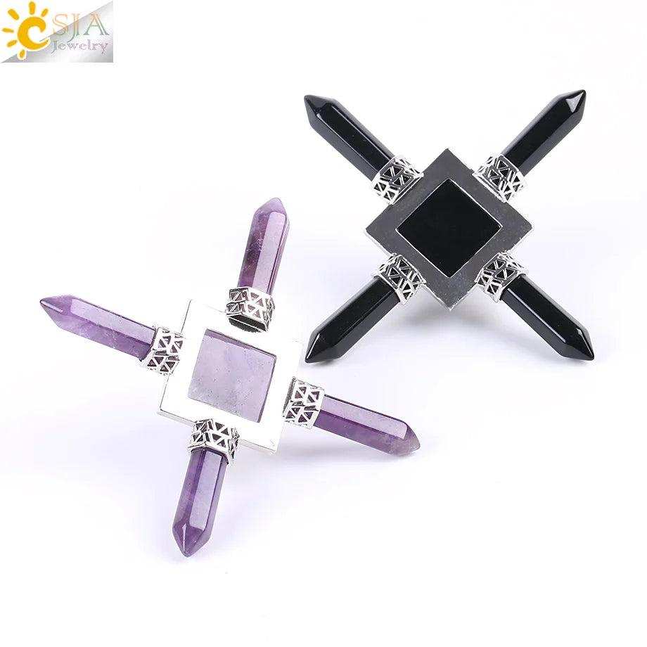 CSJA Reiki Healing Balance Indian Chakra 4 Point Pyramid Natural Gem Stone Energy Generator White Purple Crystal Obsidian E813