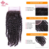 Queen Hair Products Extension 100% Virgin Human Raw Hair Weave Bundles With Closure Indian Kinky Curly Bundles With Lace Closure