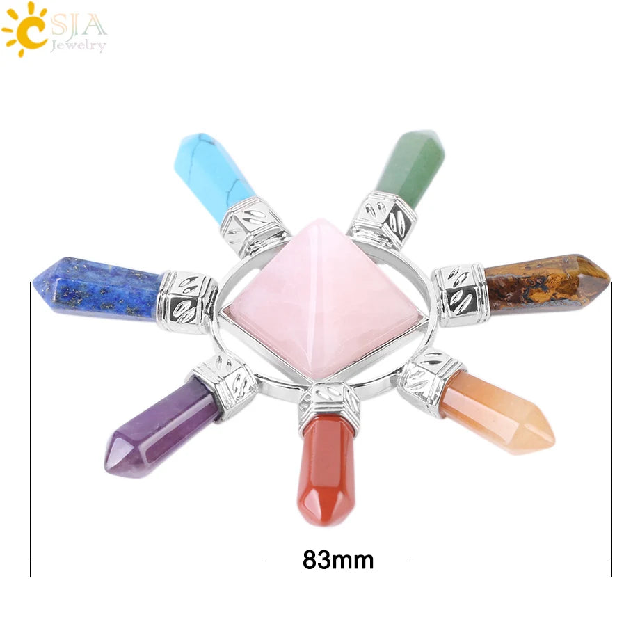 CSJA  7 Chakra Jewelry Energy Power Natural Stone Meditation Crystal Pyramid Hexagonal Prism for Men Women Yoga Healing F342