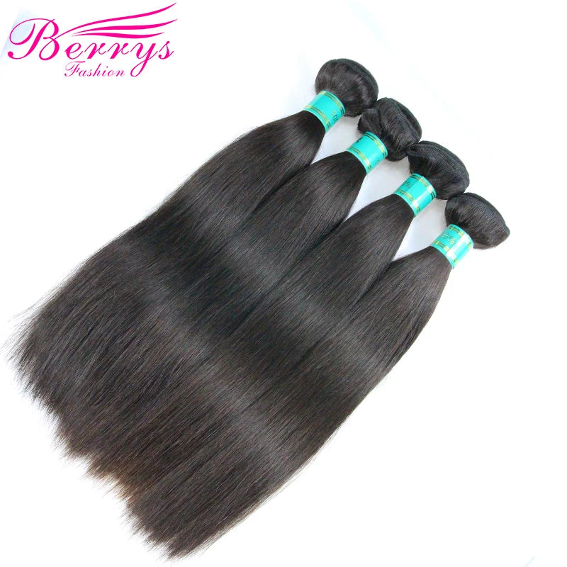 Berrys Fashion Straight 3 Bundles With 6x6 Lace Closure Brazilian Virgin Hair 10-28in Nature Color 100% Human Hair 5x5 Lace