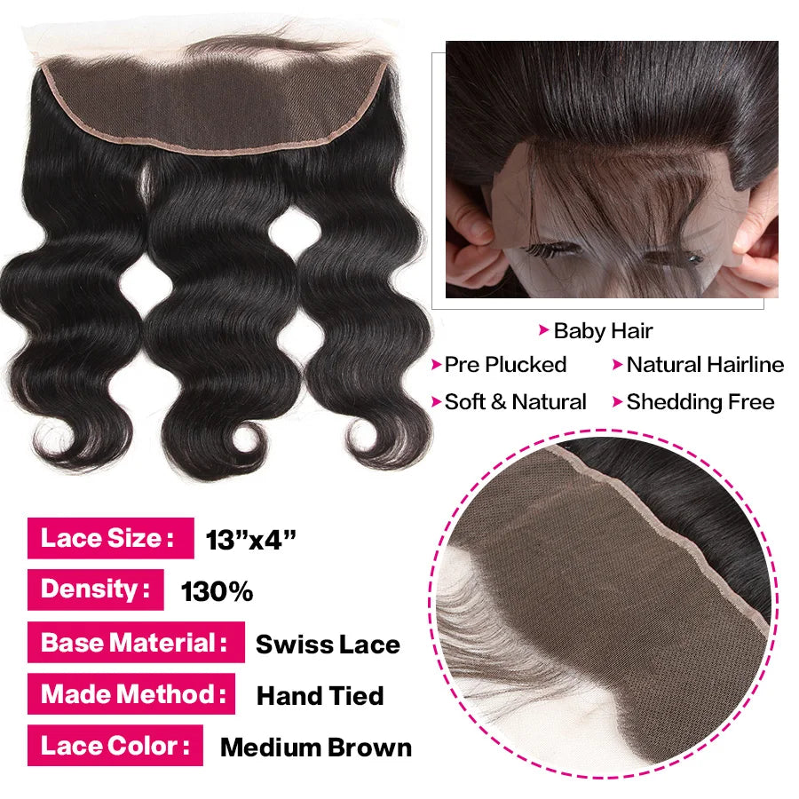 Beautiful Princess Hair 13x4  Lace Frontal With Bundles Remy Brazilian Body Wave Human Hair Bundles With Frontal Closure
