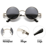 VIVIBEE vintage steampunk red sunglasses with round punk alloy metal frame for men and women, gothic style retro goggles.