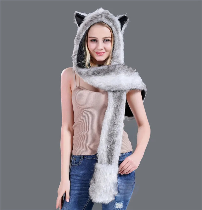 Women's faux fur scarf, hat and glove set by HSF Marketplace for winter warmth