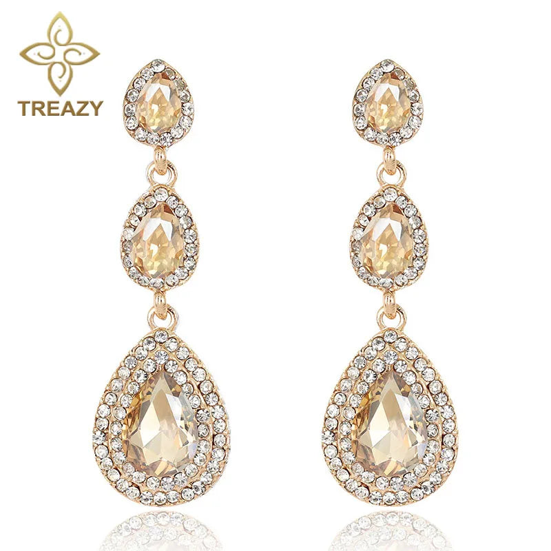 Champagne crystal drop earrings for elegant wedding looks by HSF Marketplace