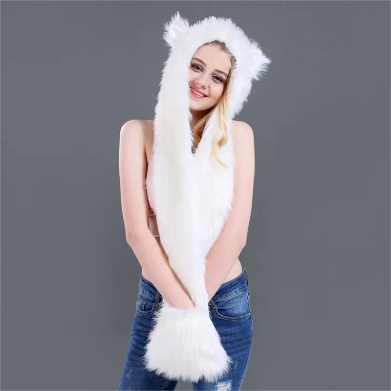 HSF Marketplace faux fur women’s scarf, hat and glove set for winter warmth