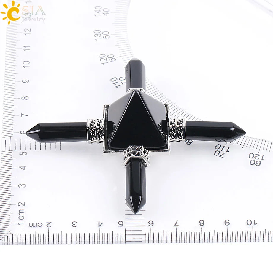 CSJA Reiki Healing Balance Indian Chakra 4 Point Pyramid Natural Gem Stone Energy Generator White Purple Crystal Obsidian E813