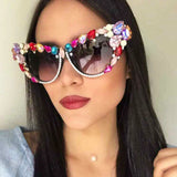 Oversized cat eye sunglasses for women by HSF Marketplace featuring luxury crystal accents and retro style.
