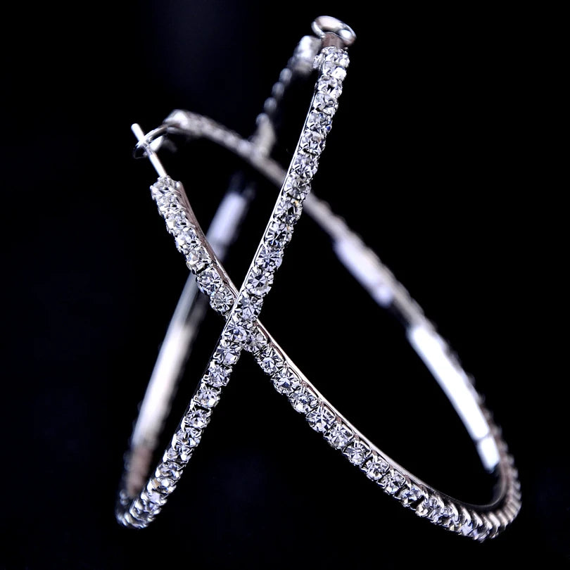 2018 New large crystal hoop earrings, 30-100mm CZ basketball wives hip hop jewelry from HSF Marketplace