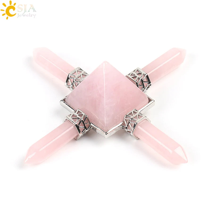 CSJA Reiki Healing Balance Indian Chakra 4 Point Pyramid Natural Gem Stone Energy Generator White Purple Crystal Obsidian E813