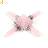 CSJA Reiki Healing Balance Indian Chakra 4 Point Pyramid Natural Gem Stone Energy Generator White Purple Crystal Obsidian E813