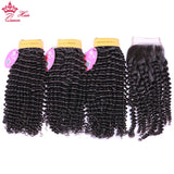 Queen Hair Products Extension 100% Virgin Human Raw Hair Weave Bundles With Closure Indian Kinky Curly Bundles With Lace Closure